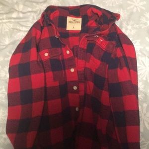 Thick Hollister flannel, color red, size medium.